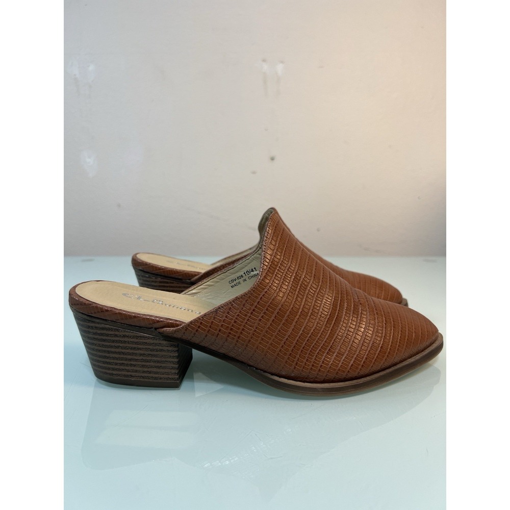 CL By Laundry Women's Size 10 Brown Textured Mule Block Heel Slip On Cowgirl‎